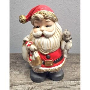 Homco Santa Claus With Teddy Bear Coin Bank Ceramic Vintage Christmas #5610